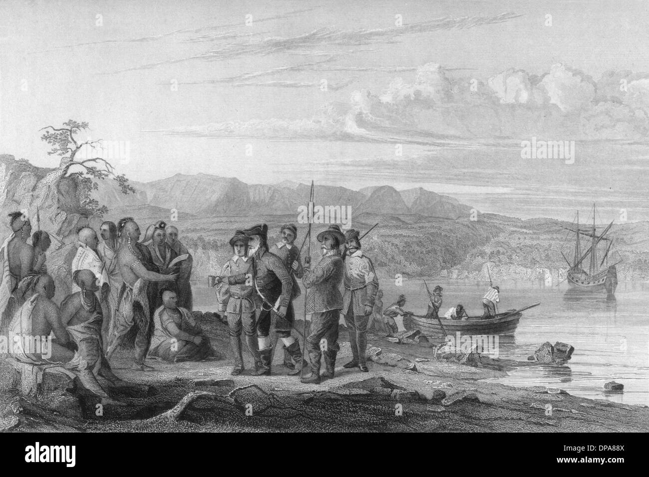 Henry Hudson und Mohicans 1609 Stockfoto