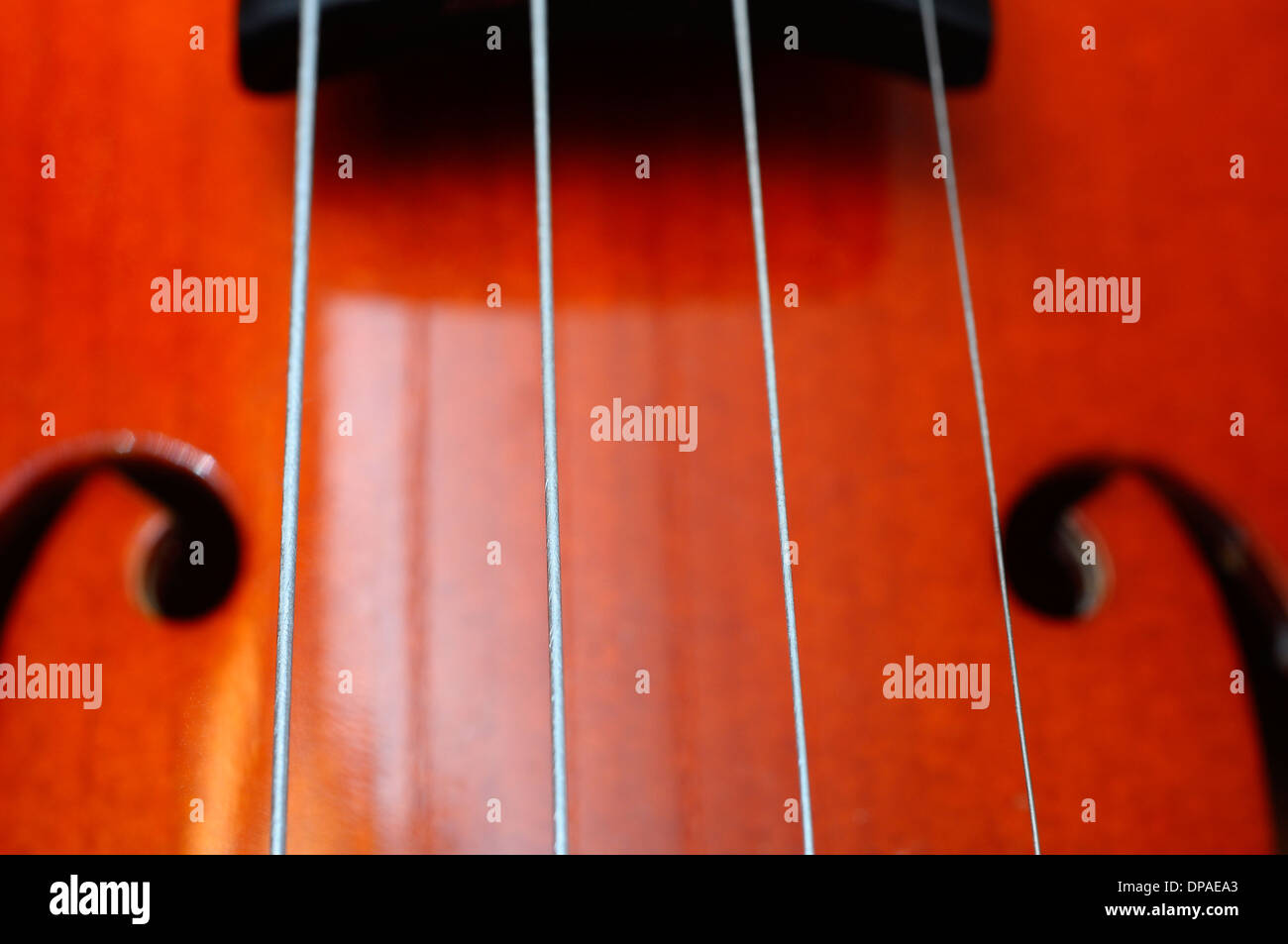 Makroaufnahme einer akustischen Violine für musikalische Untermalung Stockfoto