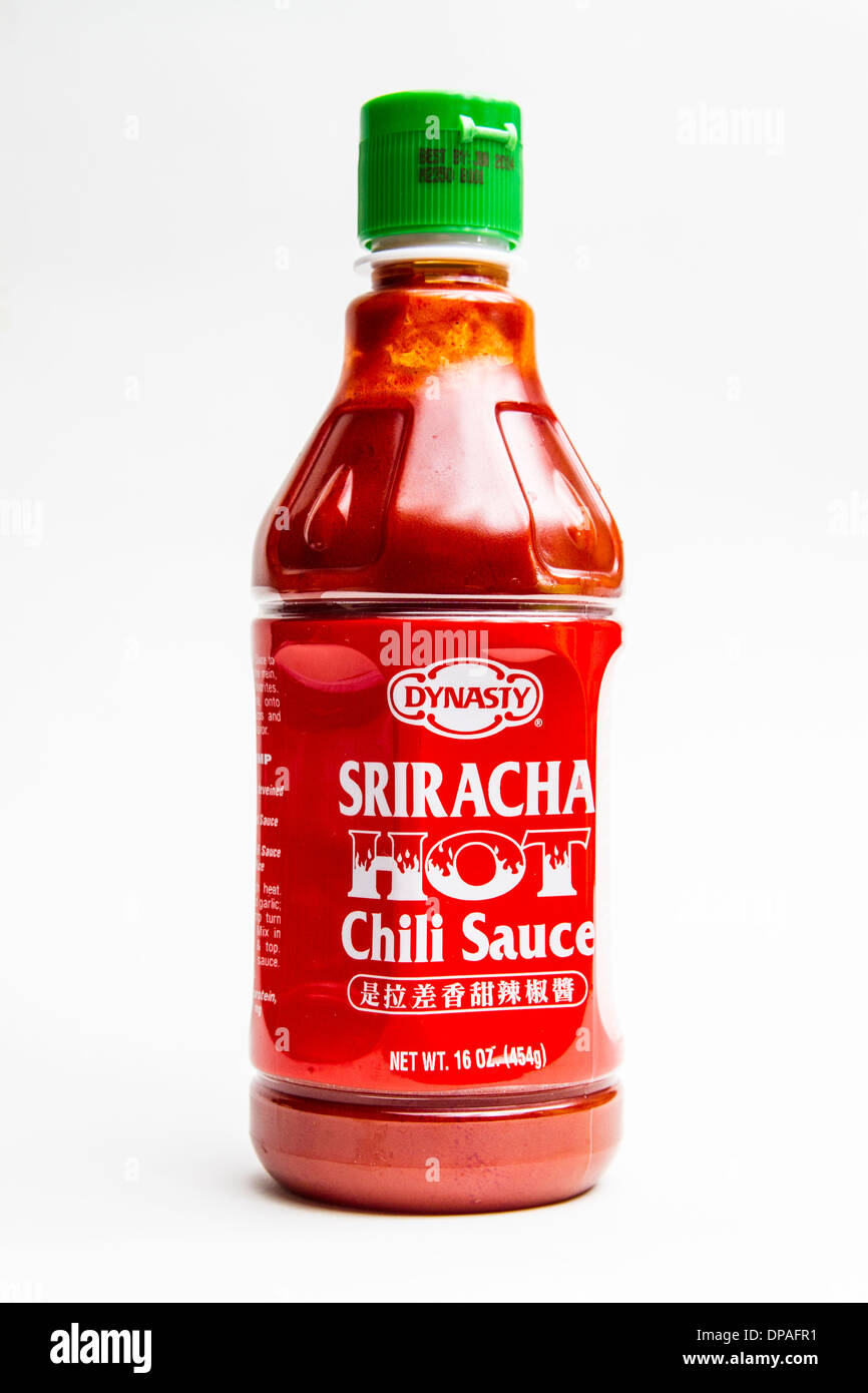Eine Flasche Dyanasty Marke Sriracha hot Chili Sauce Januar 2014.  Einzelhändler wurden gezwungen zu anderen Marken zu drehen. Stockfoto