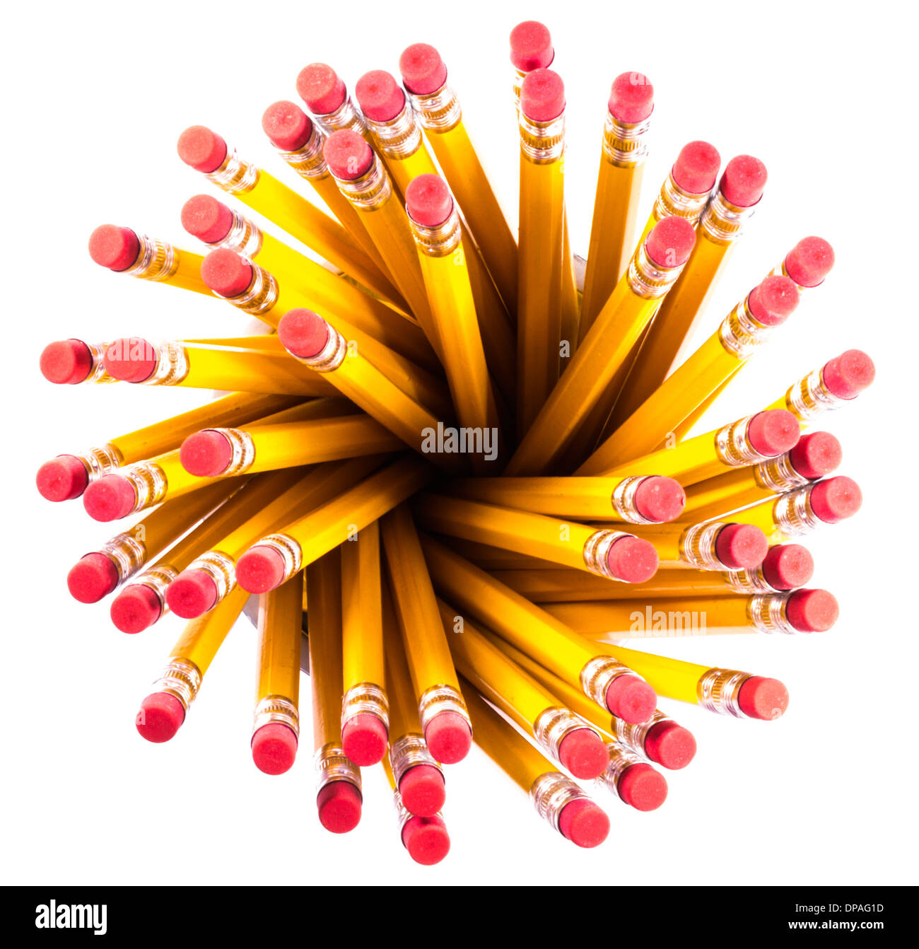 Ansicht von oben eine Gruppe von Bleistiften auf weißem Hintergrund Stockfoto