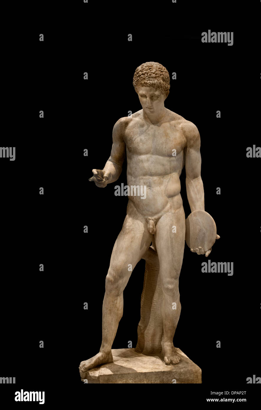 Sportler halten Diskus römischen 130-150 n. Chr. Kopie von "Discophore" von bronze laut Naucydes 400 BC Griechisch Griechenland Stockfoto