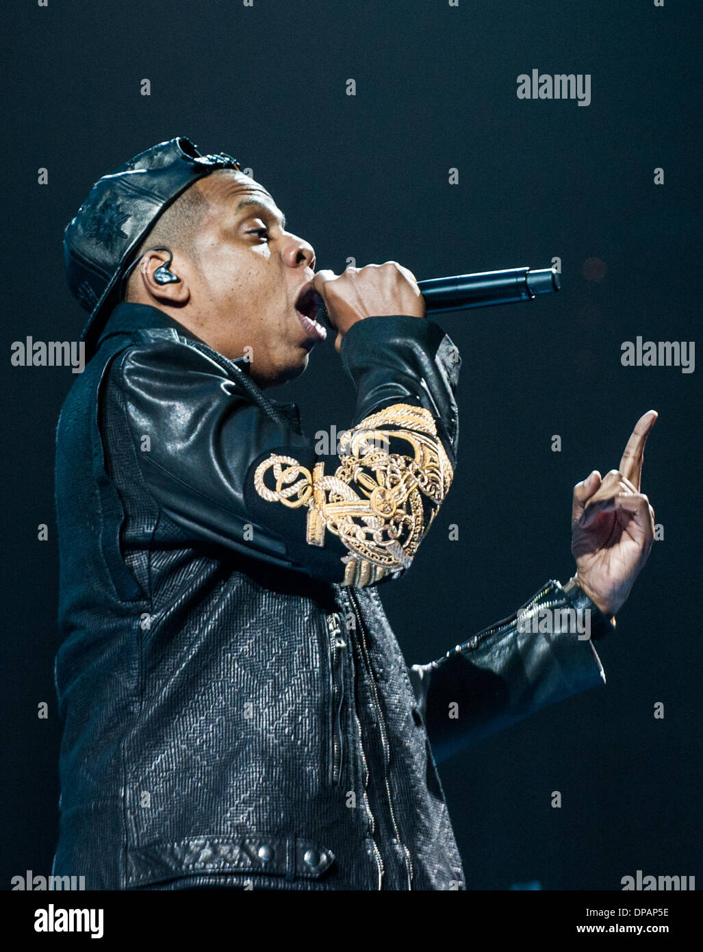 Chicago, Illinois, USA. 9. Januar 2014. Jay-Z (Shawn Carter) erklingt in Chicagos United Center während seiner "Magna Carter World Tour". 9. Januar 2014 Credit: Brigette Sullivan/Alamy Live-Nachrichten Stockfoto