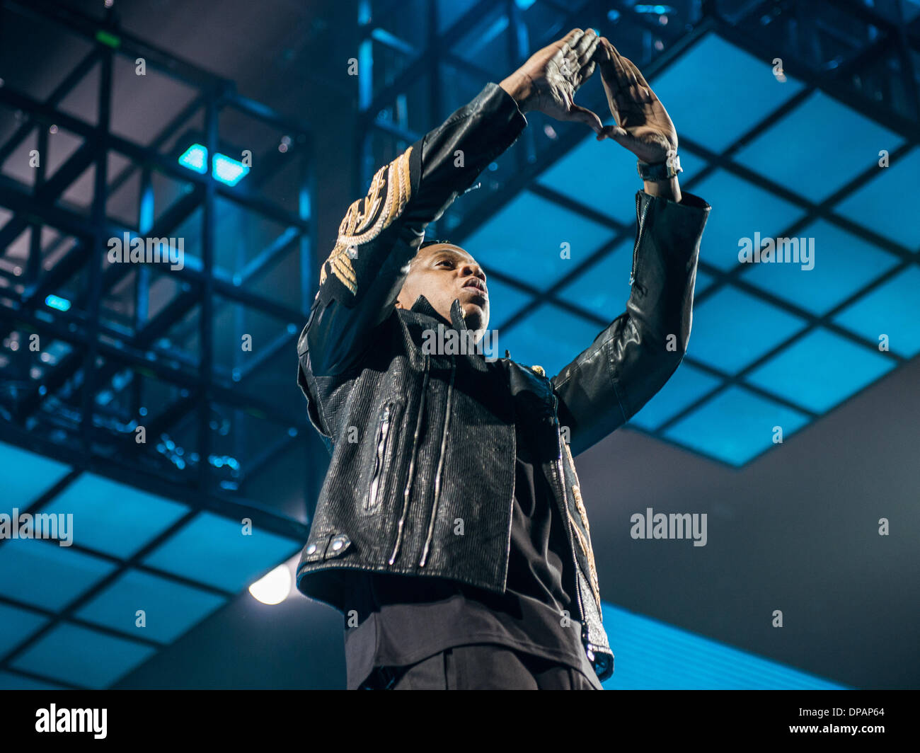 Chicago, Illinois, USA. 9. Januar 2014. Jay-Z (Shawn Carter) durchführen bei Chicago United Center während seiner 'Magna Carter World Tour'. Januar 9, 2014 Quelle: Brigette Supernova/Alamy leben Nachrichten Stockfoto