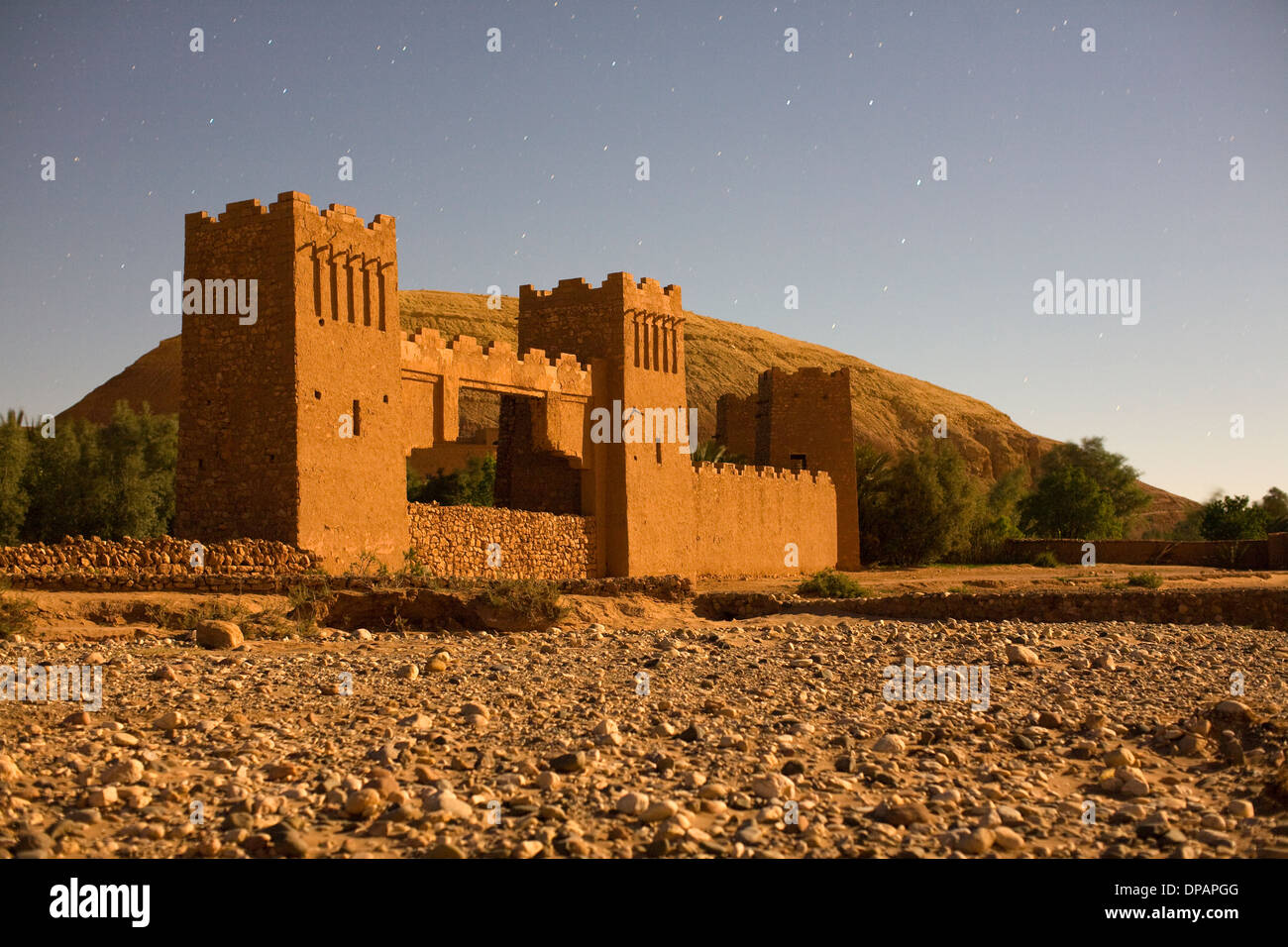 Ait Benhaddou bei Vollmond Stockfoto