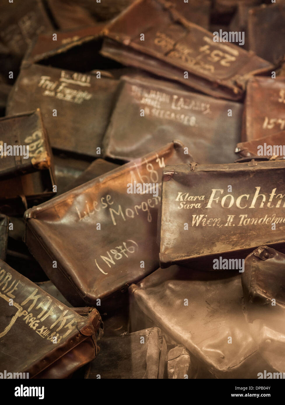 Persönlichen Taschen, Koffer und Gepäck, die Opfer von Auschwitz Konzentration Lager, Oswiecim, Polen, Europa gehörte Stockfoto