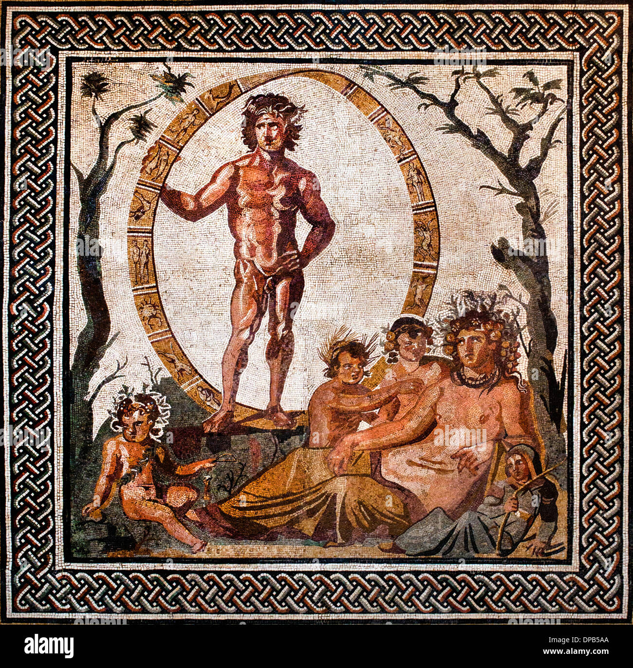 Boden Sie Mosaik Römervilla Sentinum (Sassoferrato in Marche Italien ca. 200 – 250 n. Chr. Aion, der Gott der Ewigkeit Stockfoto