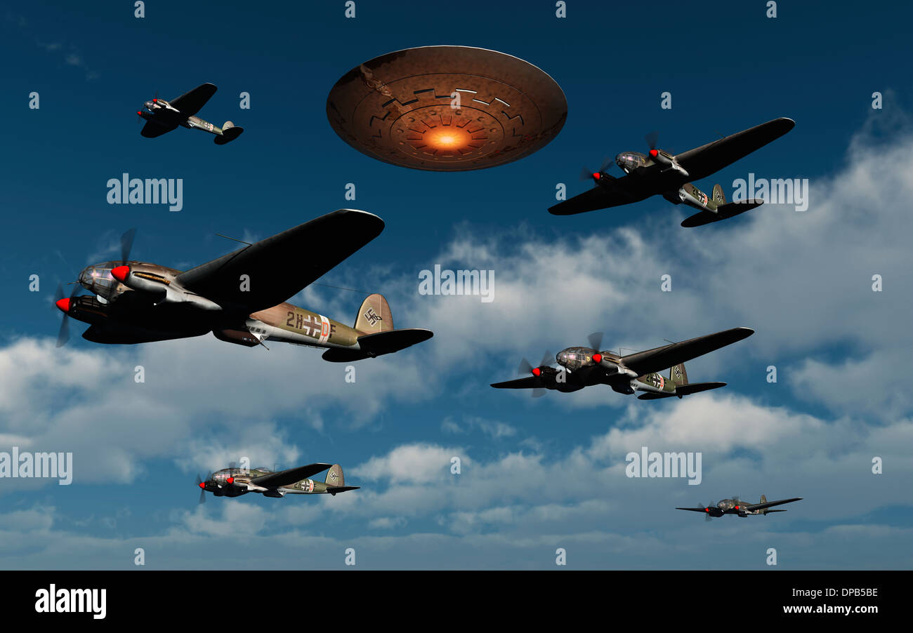 Ein Ufo namens foo fighters von Flugzeugbesatzungen und summte die deutsche Bomber. Stockfoto