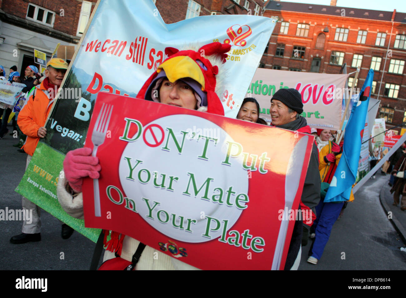 Demonstration gegen die Umwelt und Ökologie Gipfel von Kopenhagen, Dezember 2009. Stockfoto