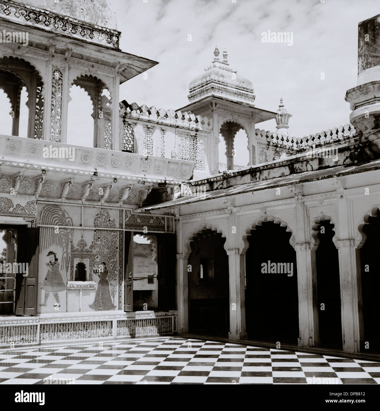 Der City Palace in Udaipur in Rajasthan in Indien in Südasien. Architektur Geschichte historische Gebäude Kultur historisches Erbe Reisen Wanderlust Stockfoto