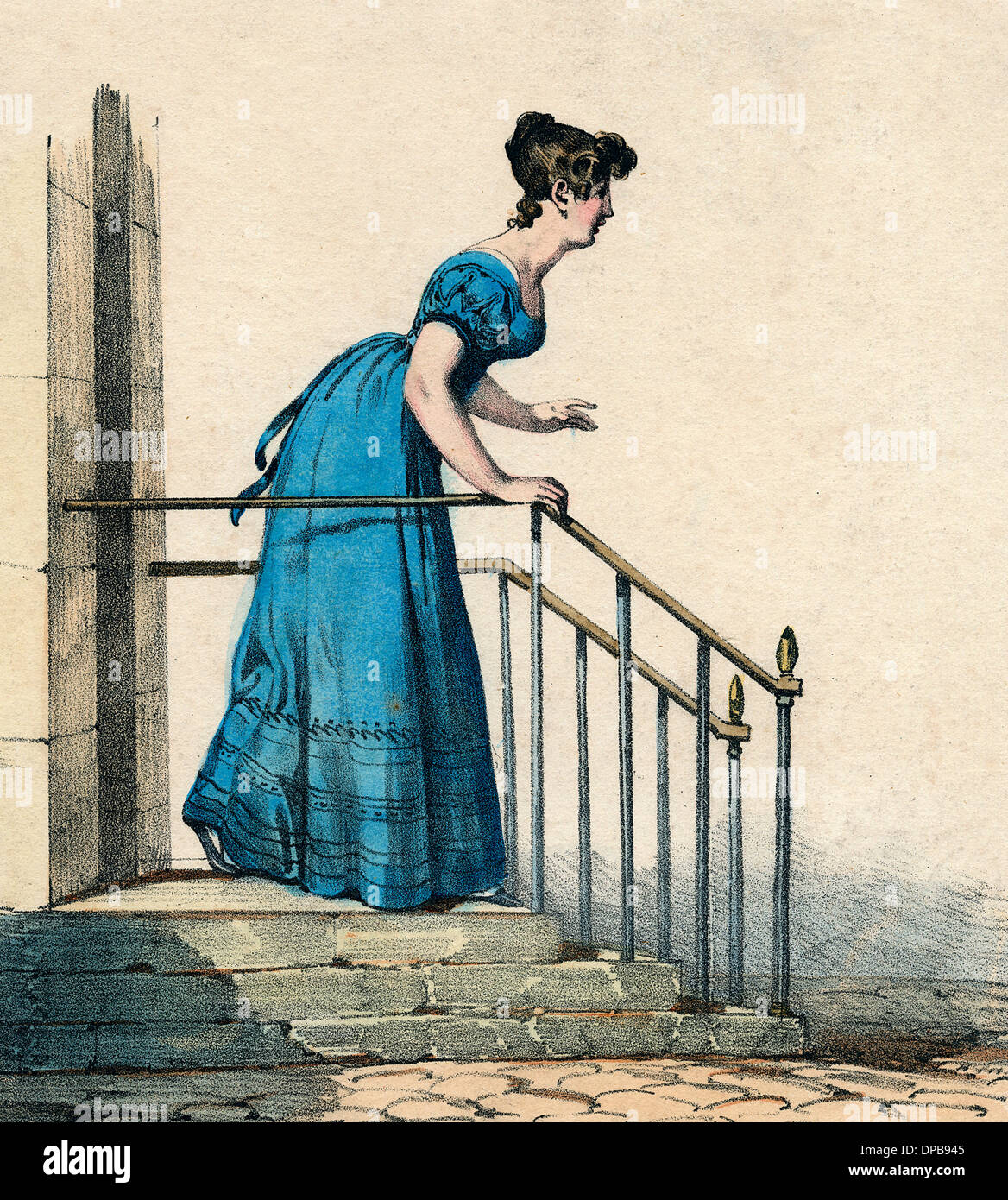 Blaues Kostüm 1820er Stockfoto