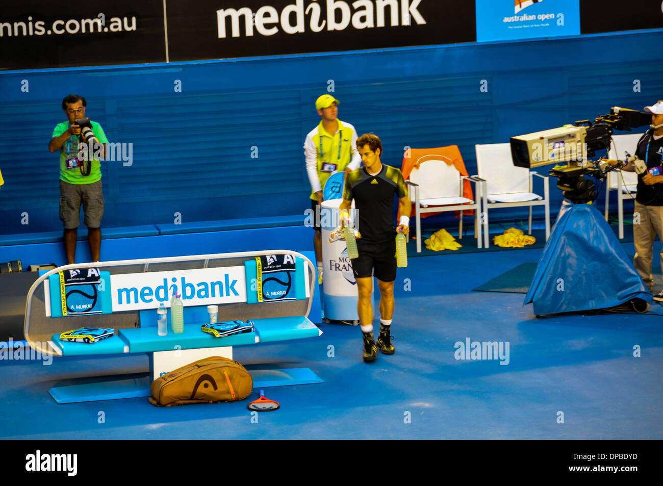 Andy Murray und Ivan Lendl Tennislehrer im Rod Hebel Arena Melbourne Park auf Platz spielen bei den Australian Open mit Novak Stockfoto