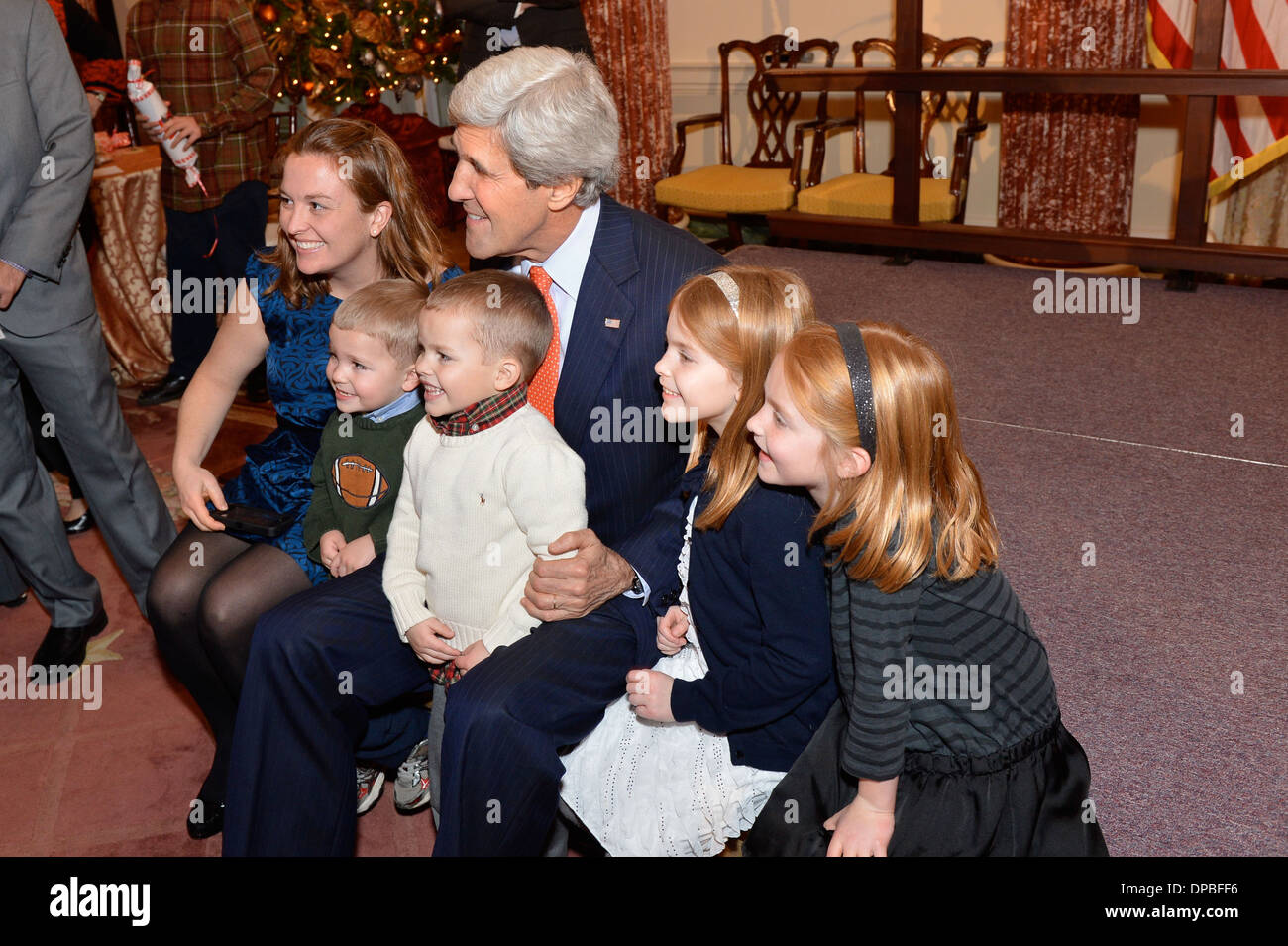 Secretary Kerry Gastgeber der unbegleitete Tour Familien-Urlaub-Rezeption Stockfoto