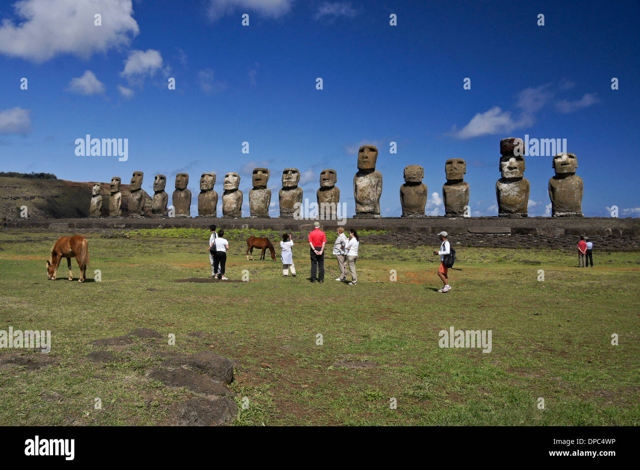Moais am Ahu Tongariki, Osterinsel, Chile Stockfoto