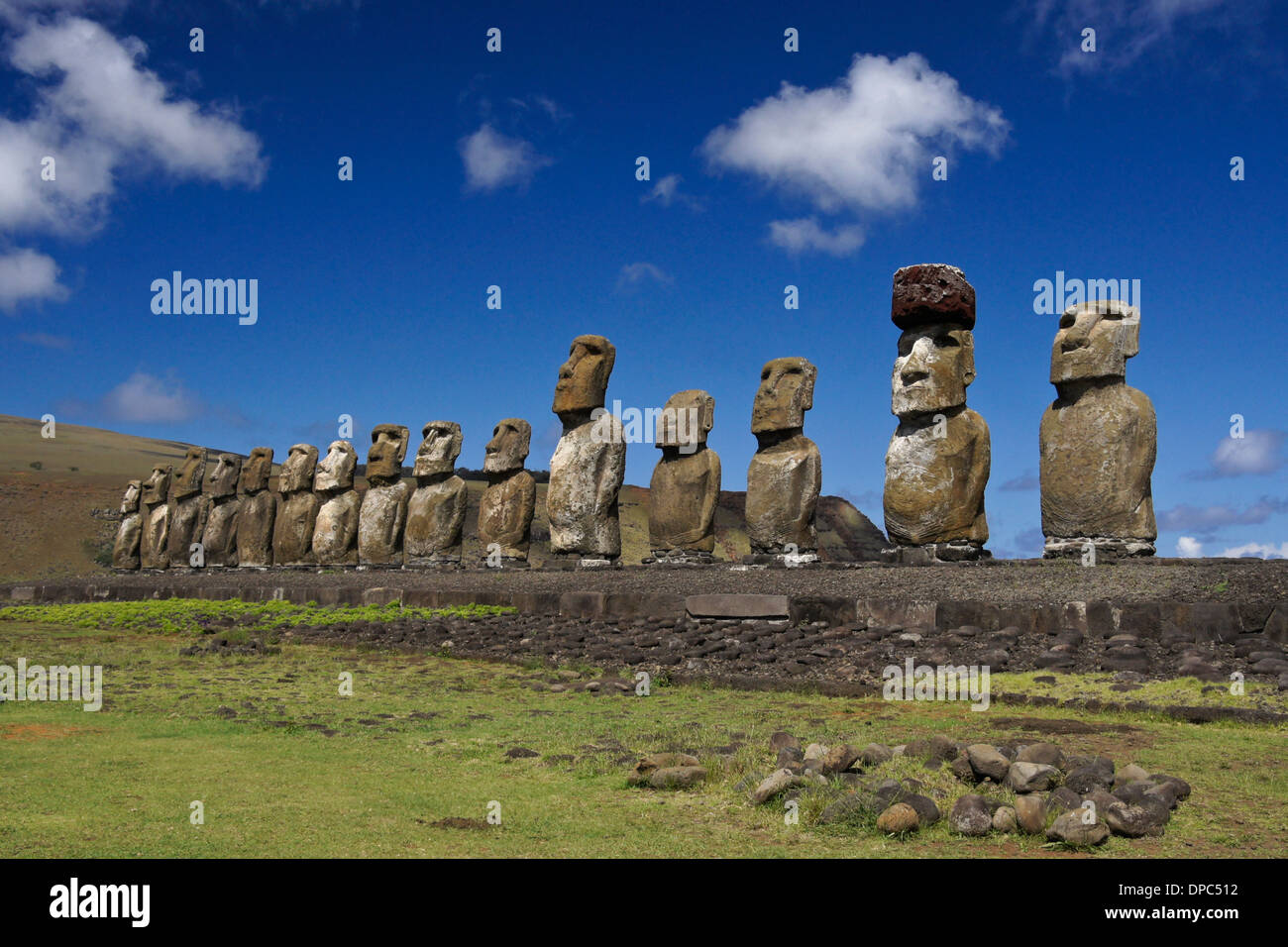 Moais am Ahu Tongariki, Osterinsel, Chile Stockfoto