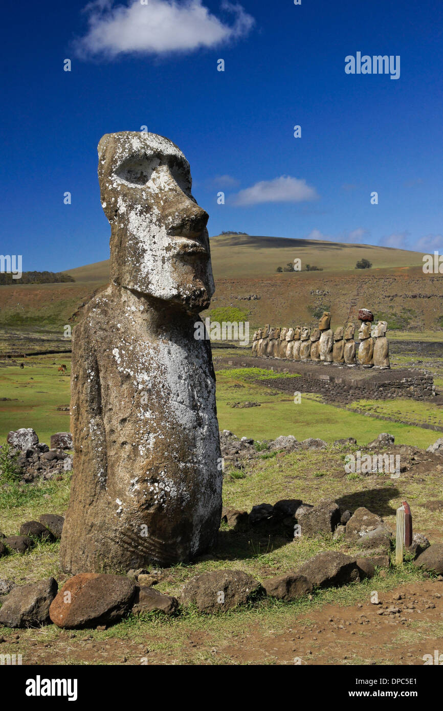 Moais am Ahu Tongariki, Osterinsel, Chile Stockfoto