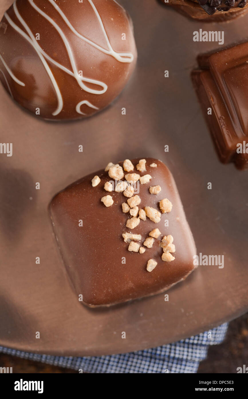 Gourmet-ausgefallene dunkle Schokolade Trüffel Candy zum Nachtisch Stockfoto