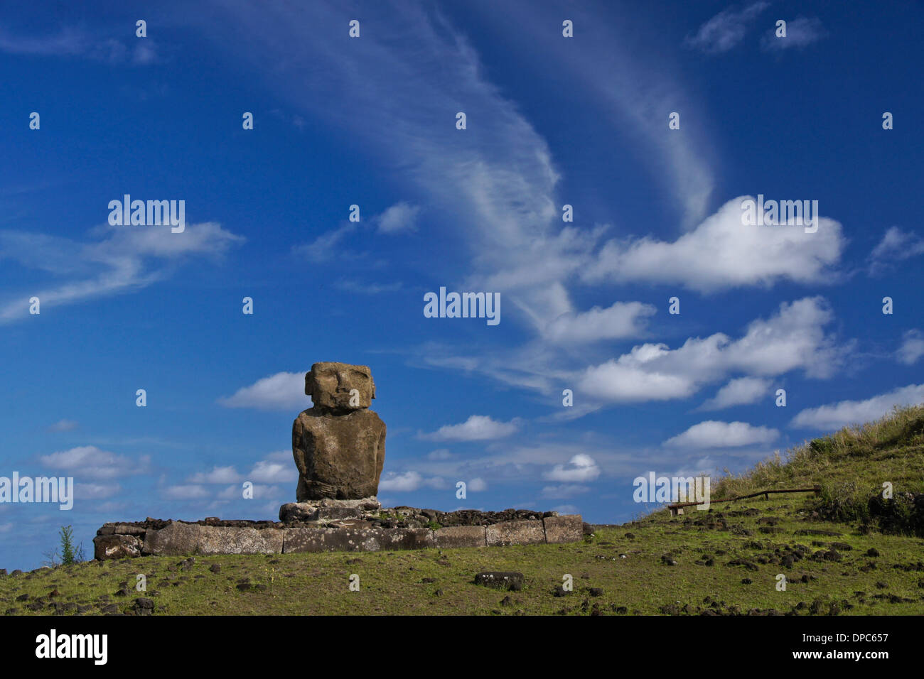 Ature Huki Moai am Anakena Beach, Osterinsel, Chile Stockfoto