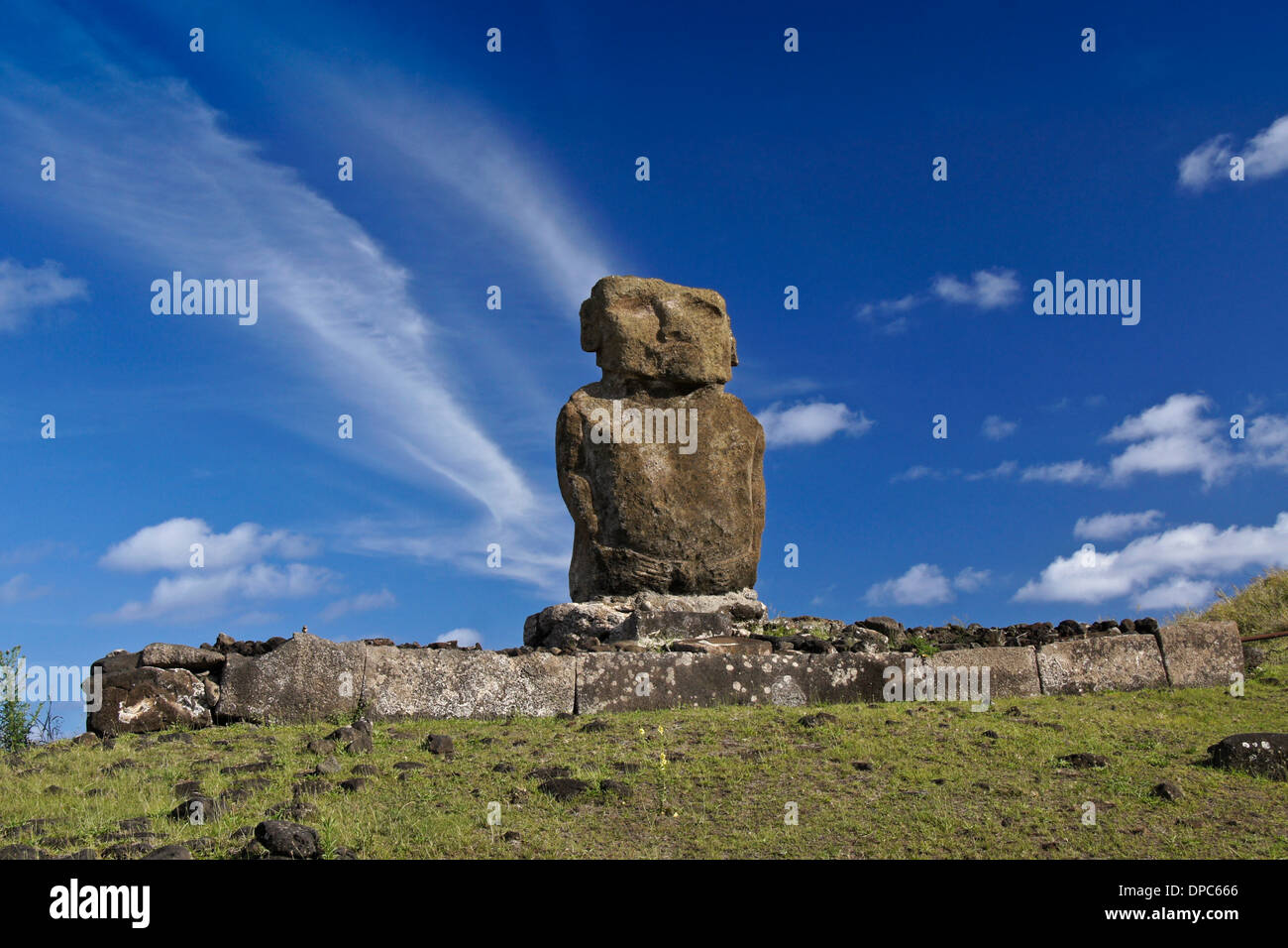 Ature Huki Moai am Anakena Beach, Osterinsel, Chile Stockfoto