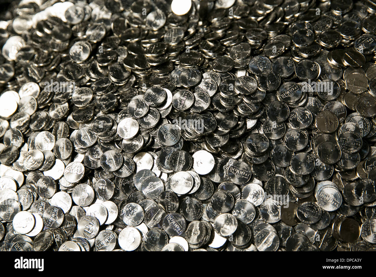 Nickel-Herstellung in der Philadelphia-Niederlassung von der United States Mint. Stockfoto