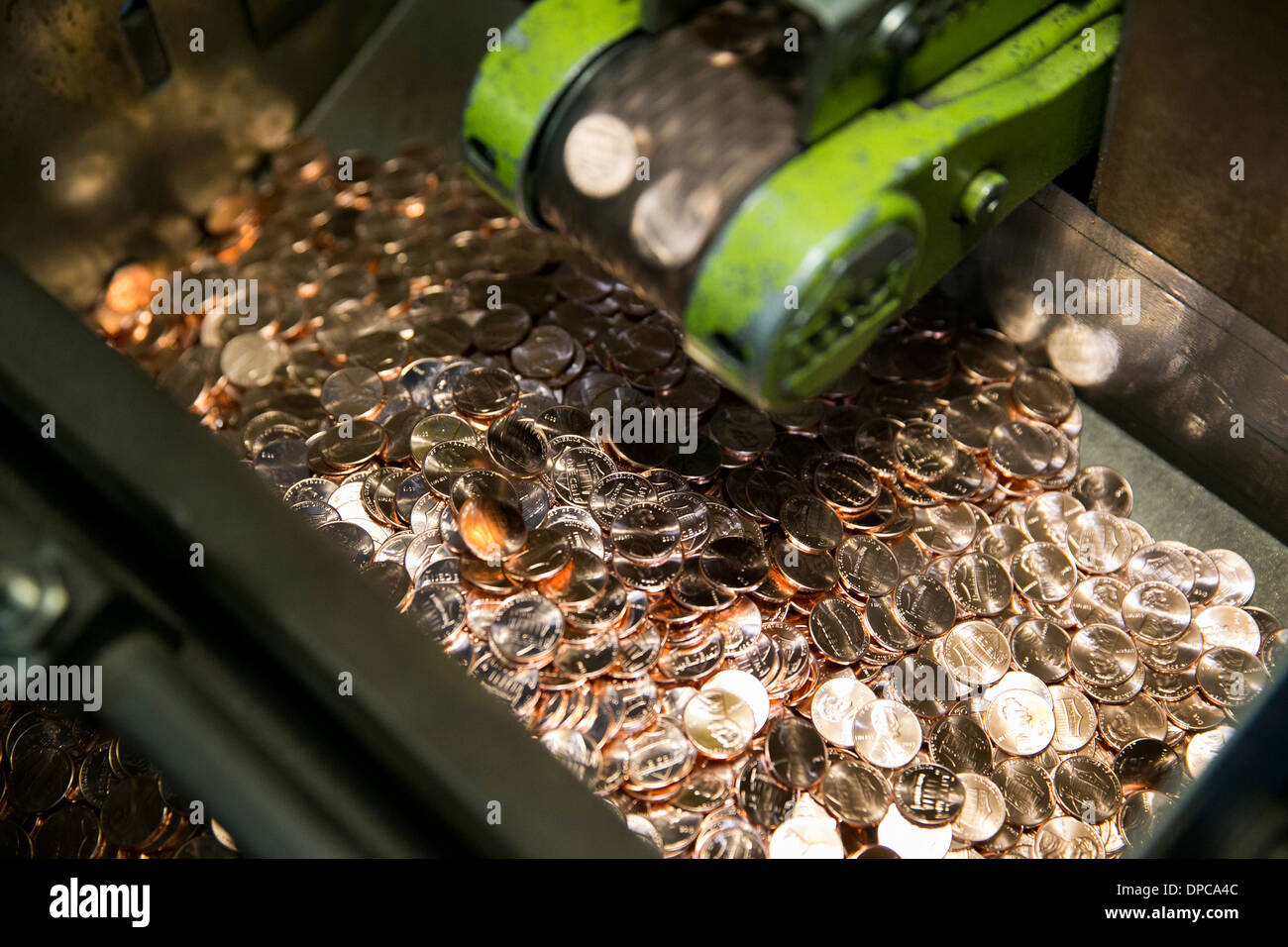 Penny manufacturing bei der Philadelphia-Zweig der United States Mint. Stockfoto