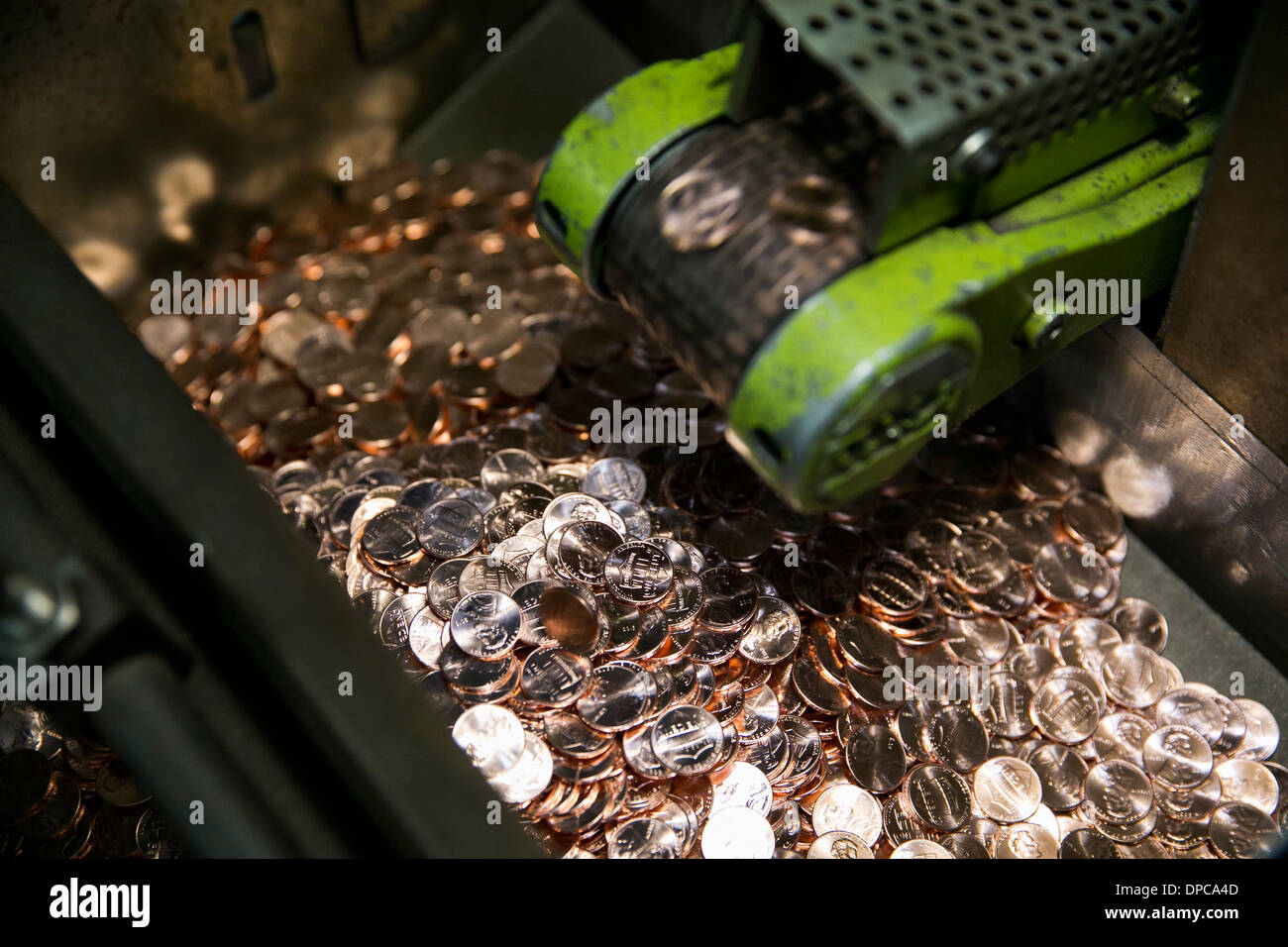 Penny manufacturing bei der Philadelphia-Zweig der United States Mint. Stockfoto