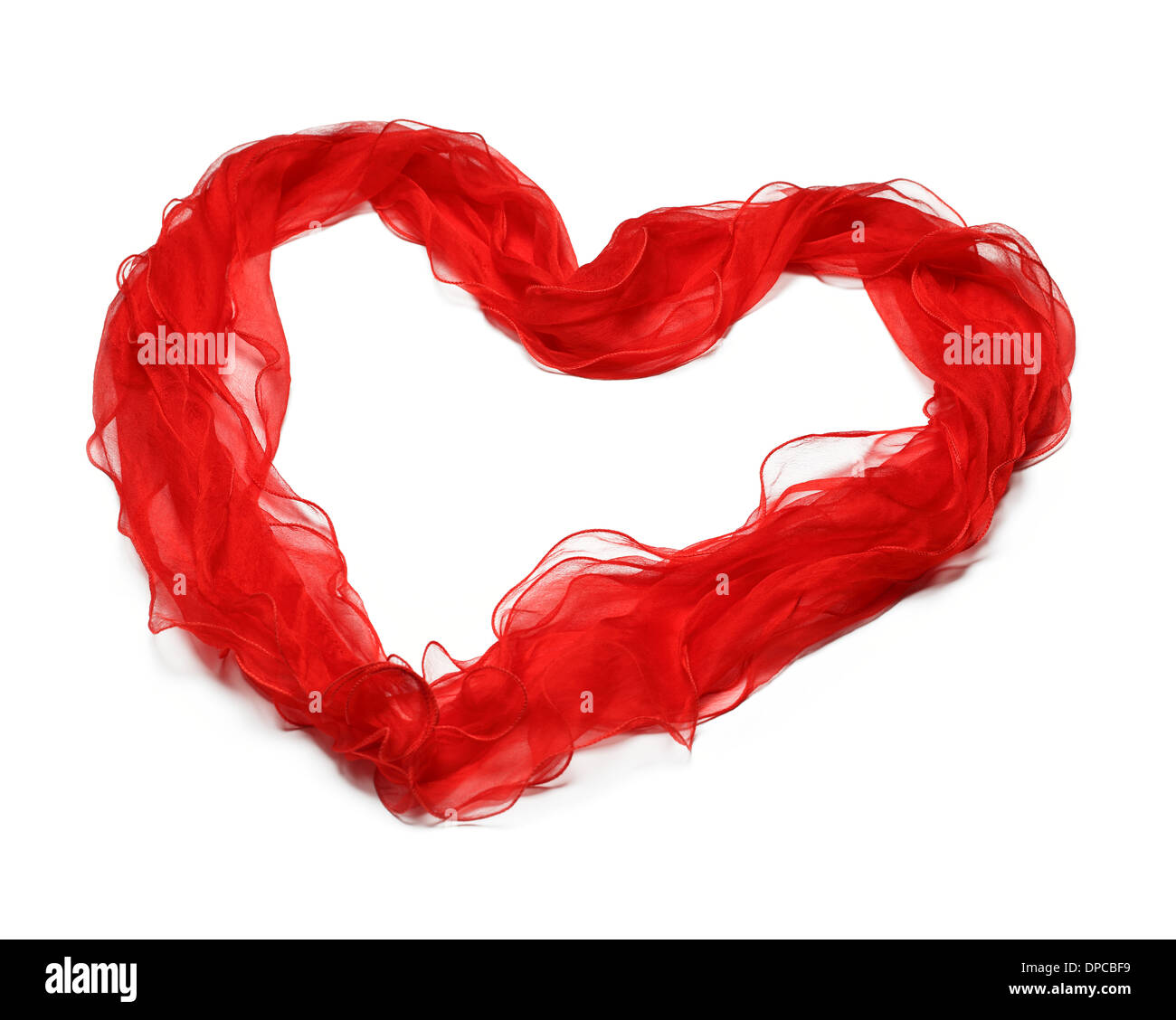 Valentine Heart.Red satin Herz auf weißem Hintergrund Stockfoto
