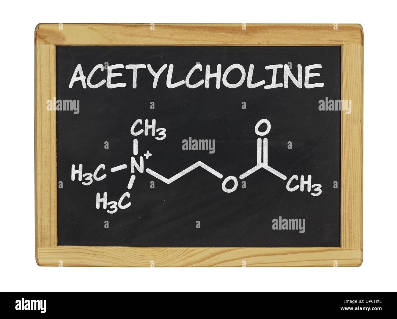 chemische Formel von Acetylcholin auf einer Tafel Stockfoto
