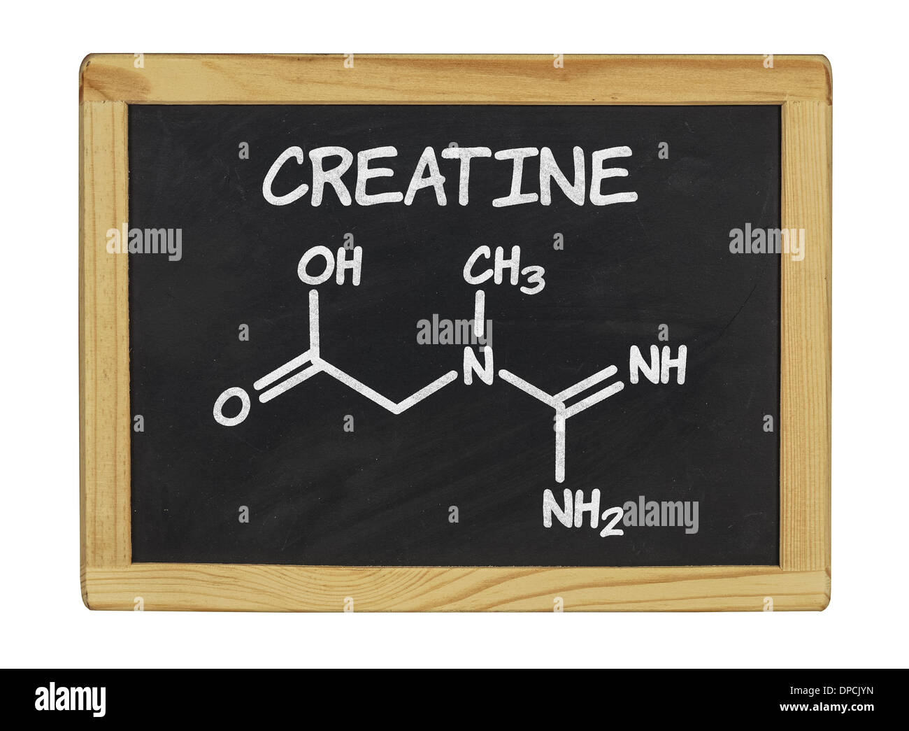 chemische Formel von Kreatin auf einer Tafel Stockfoto