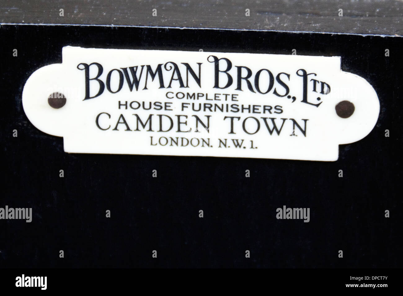1930er Jahren Möbel Label für Bowman Brothers Ltd von Camden Town, London Stockfoto
