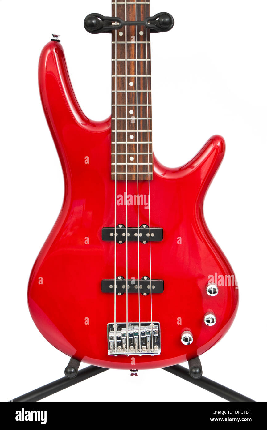 Rot e-Bass auf Ständer Stockfoto