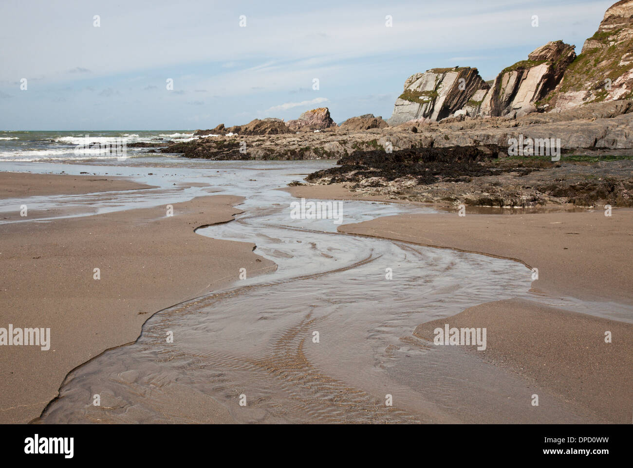 Der Strand und Felsen an der Ayrmer Bucht, Devon, England, UK Stockfoto