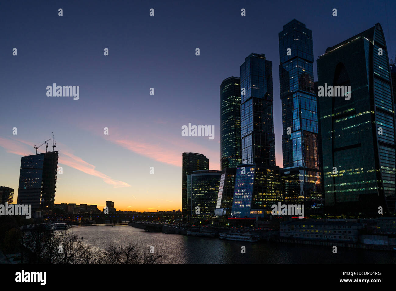 Nachtansicht des Geschäftszentrums Moskau City Stockfoto