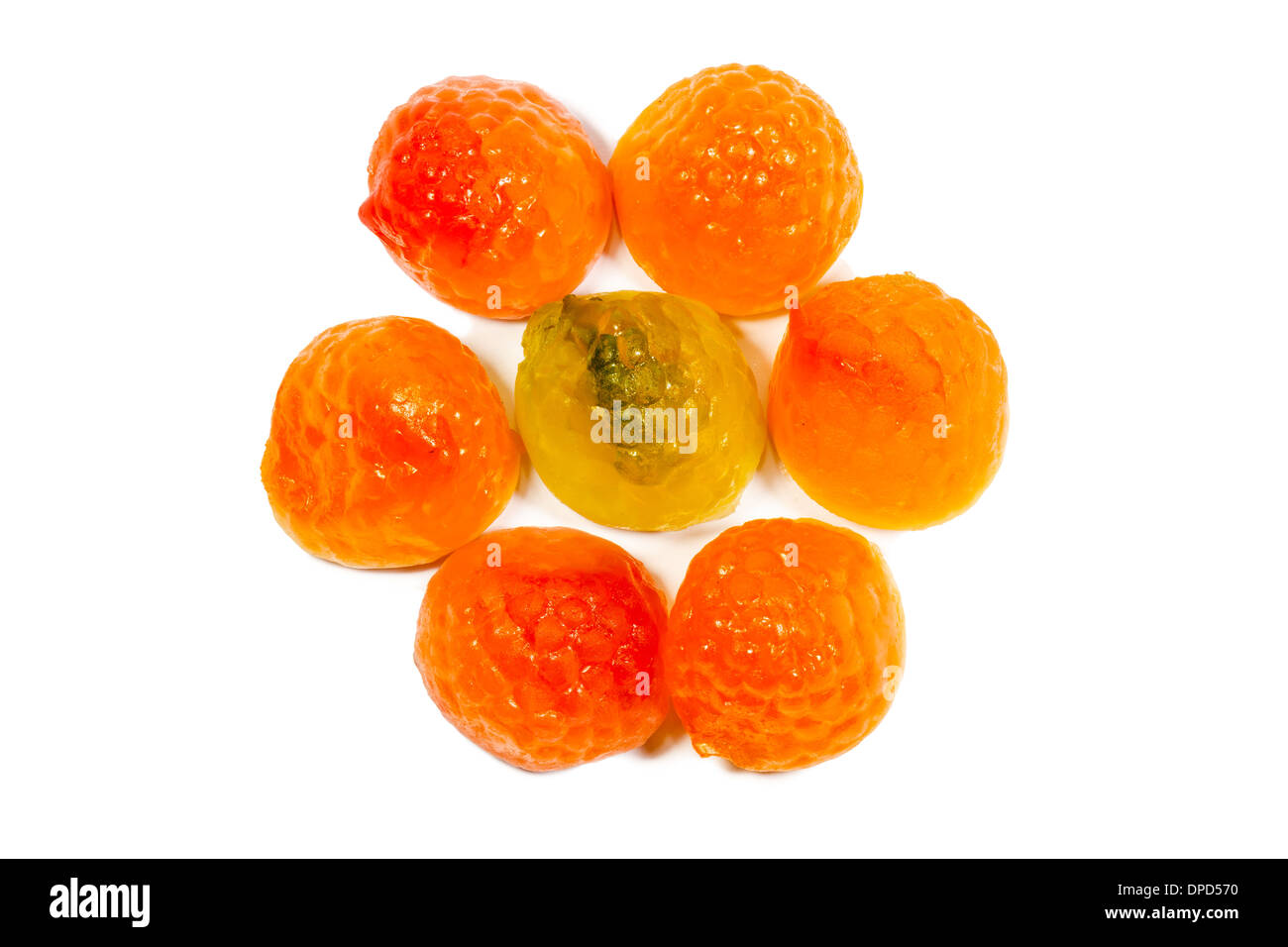 Obst Süßigkeiten Gelee auf weißem Hintergrund Stockfoto