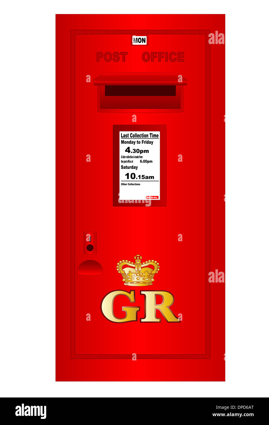 Tradition britischer Georges Herrschaft Postbox isoliert auf weiss. Stockfoto