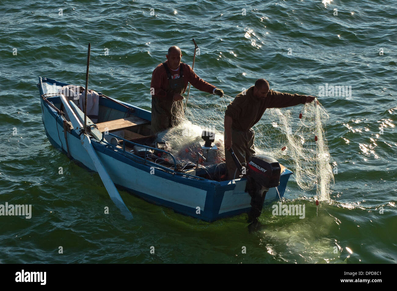 Fischerboot auf dem Meer von Galiläa, Israel Stockfoto