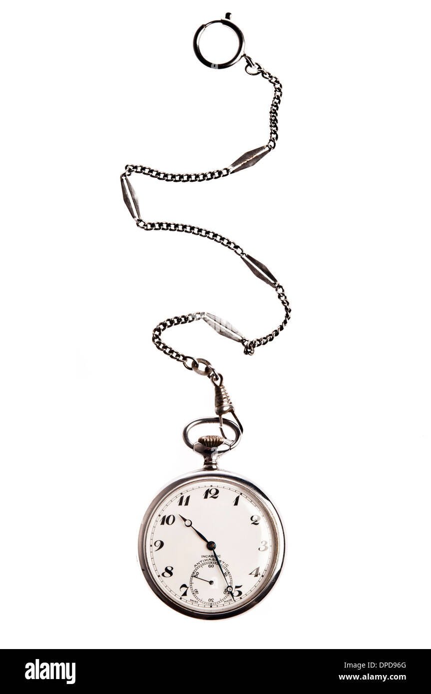 Vintage Taschenuhr mit Kette Stockfoto