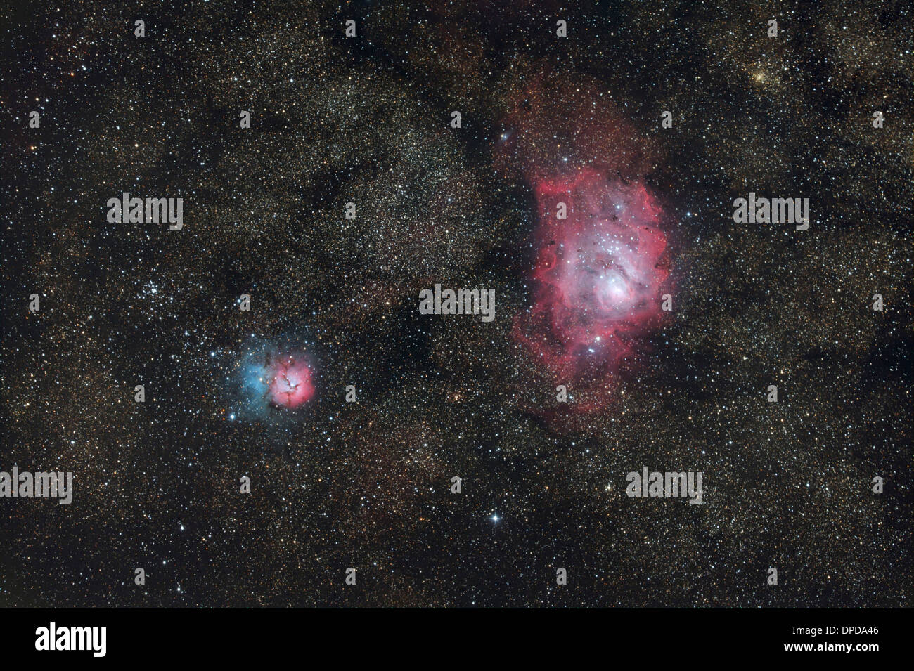 Lagune und Trifid Nebula Stockfoto