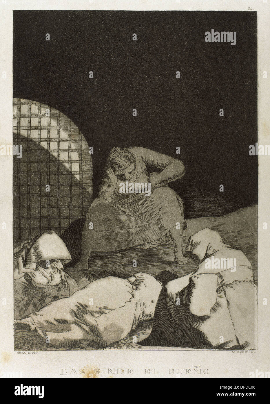 Goya (1746-1828). Spanischer Maler und Grafiker. Los Caprichos. Las Rinde el Sueno (der Schlaf erschöpft sie). Nr. 34. Stockfoto