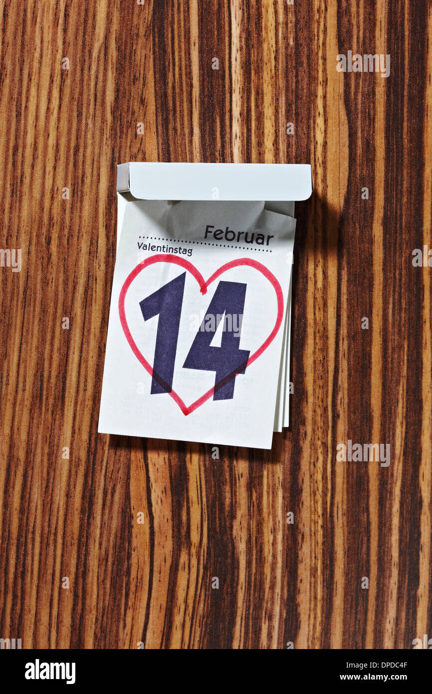 Kalenderblatt vom 14. Februar Stockfoto