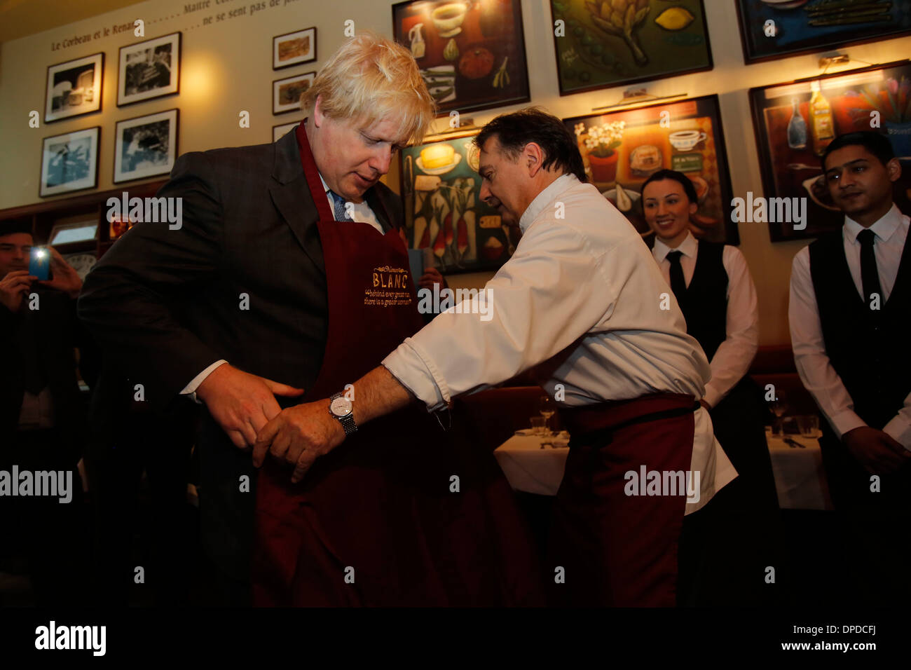 Foto-Shooting für Bürgermeister von London, Boris Johnson, mit dem Küchenchef Raymond Blanc Stockfoto