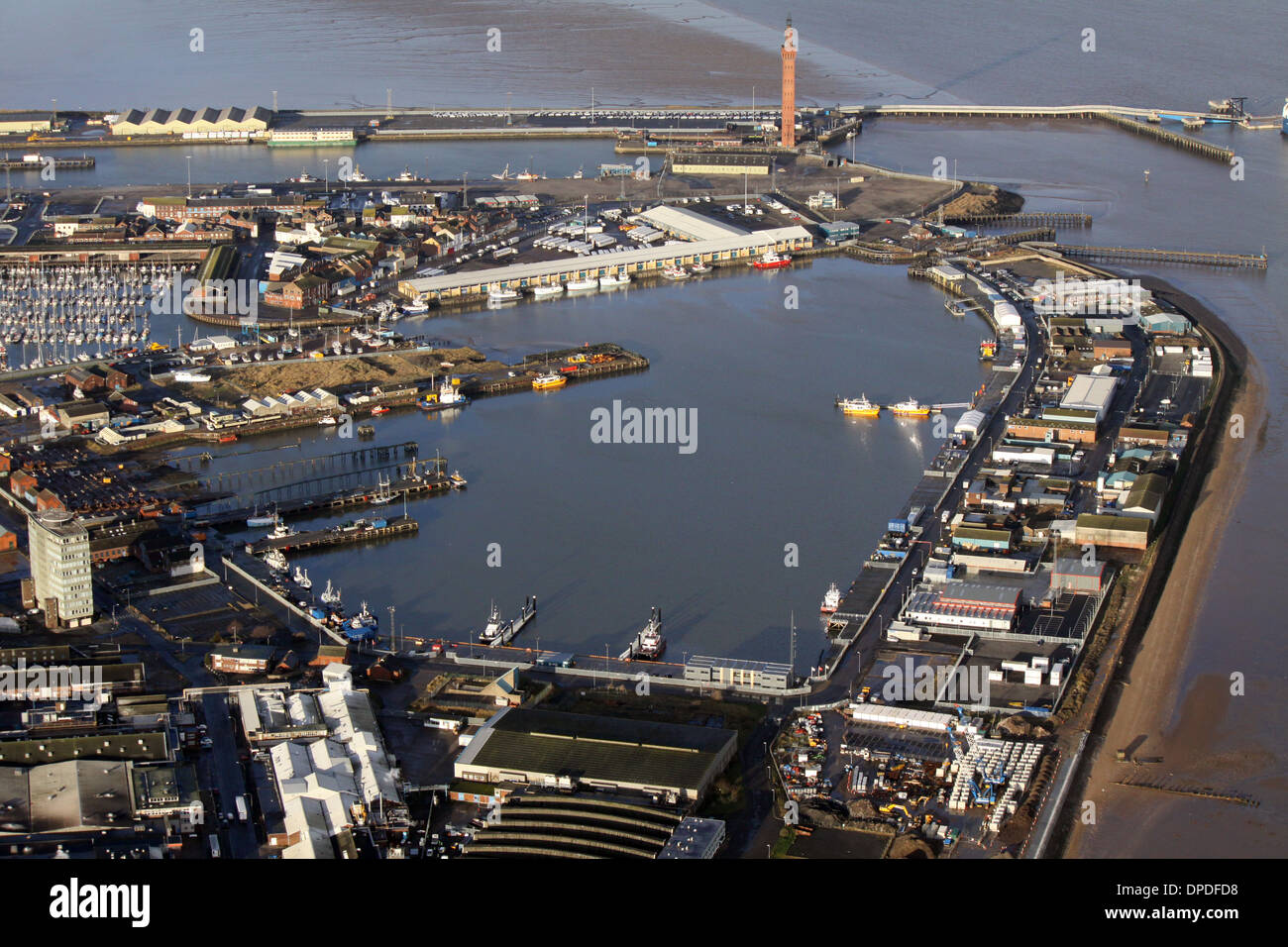 Luftbild von der Hafen-Stadt Grimsby in North Lincolnshire Stockfoto