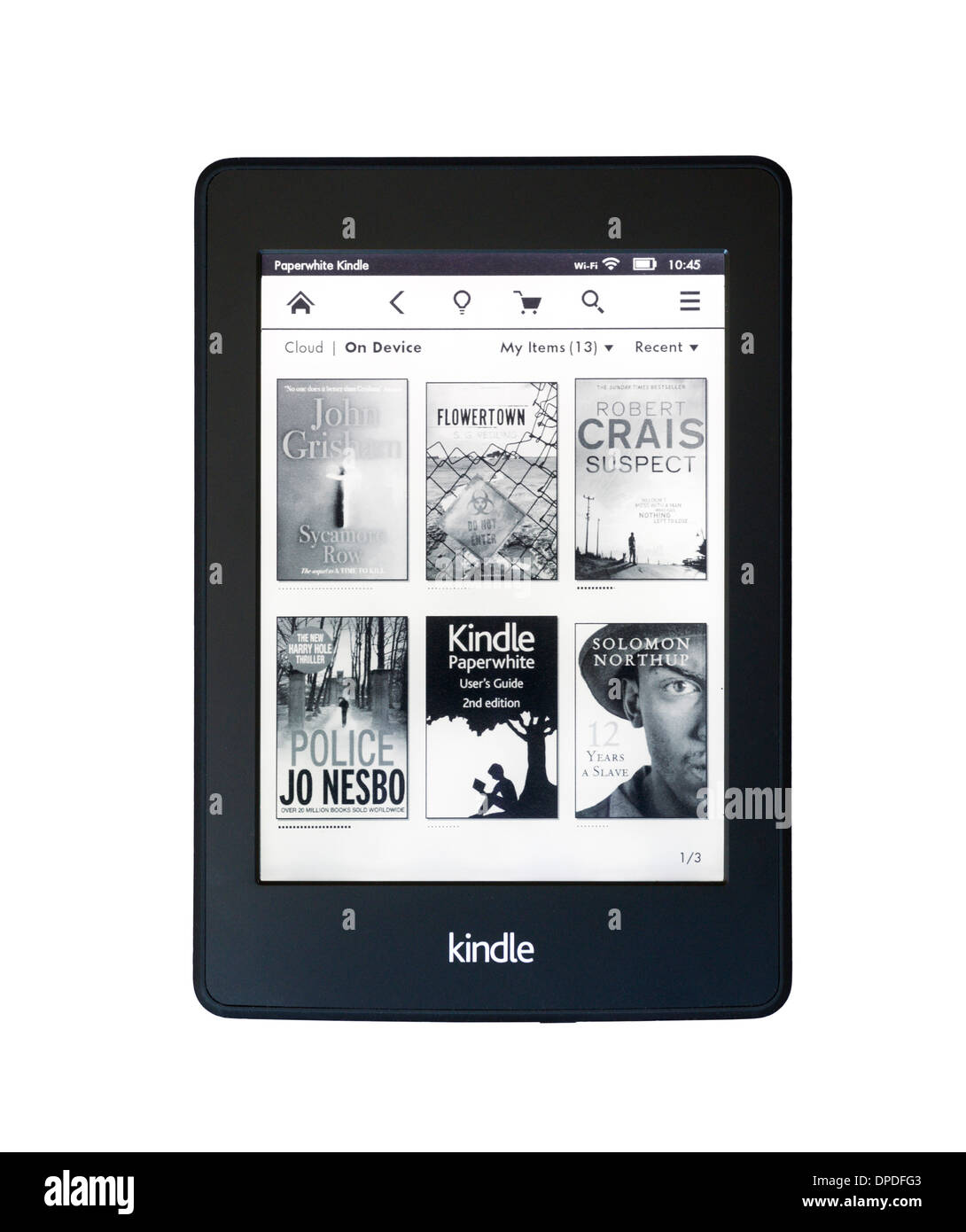 Startseite über die 2013/14 Amazon Kindle Paperwhite E-Reader Stockfoto