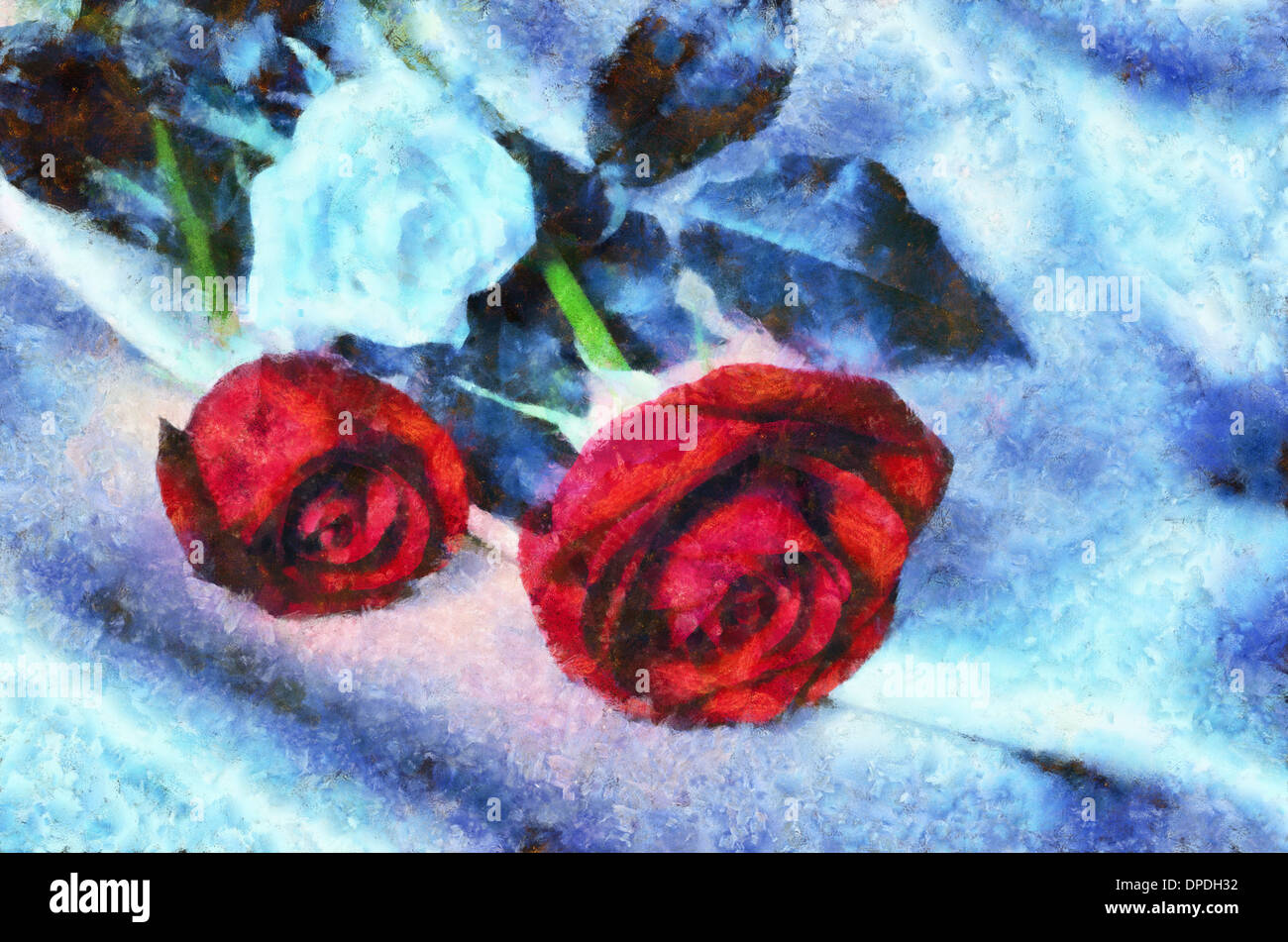 Illustrationen, Blumen, Blumenstrauß, Malerei, Rosen, rote Rosen, Malerei  Rosen, Malerei-Öl, Rose, (lateinisch Rosa), weiße Rose Stockfotografie -  Alamy