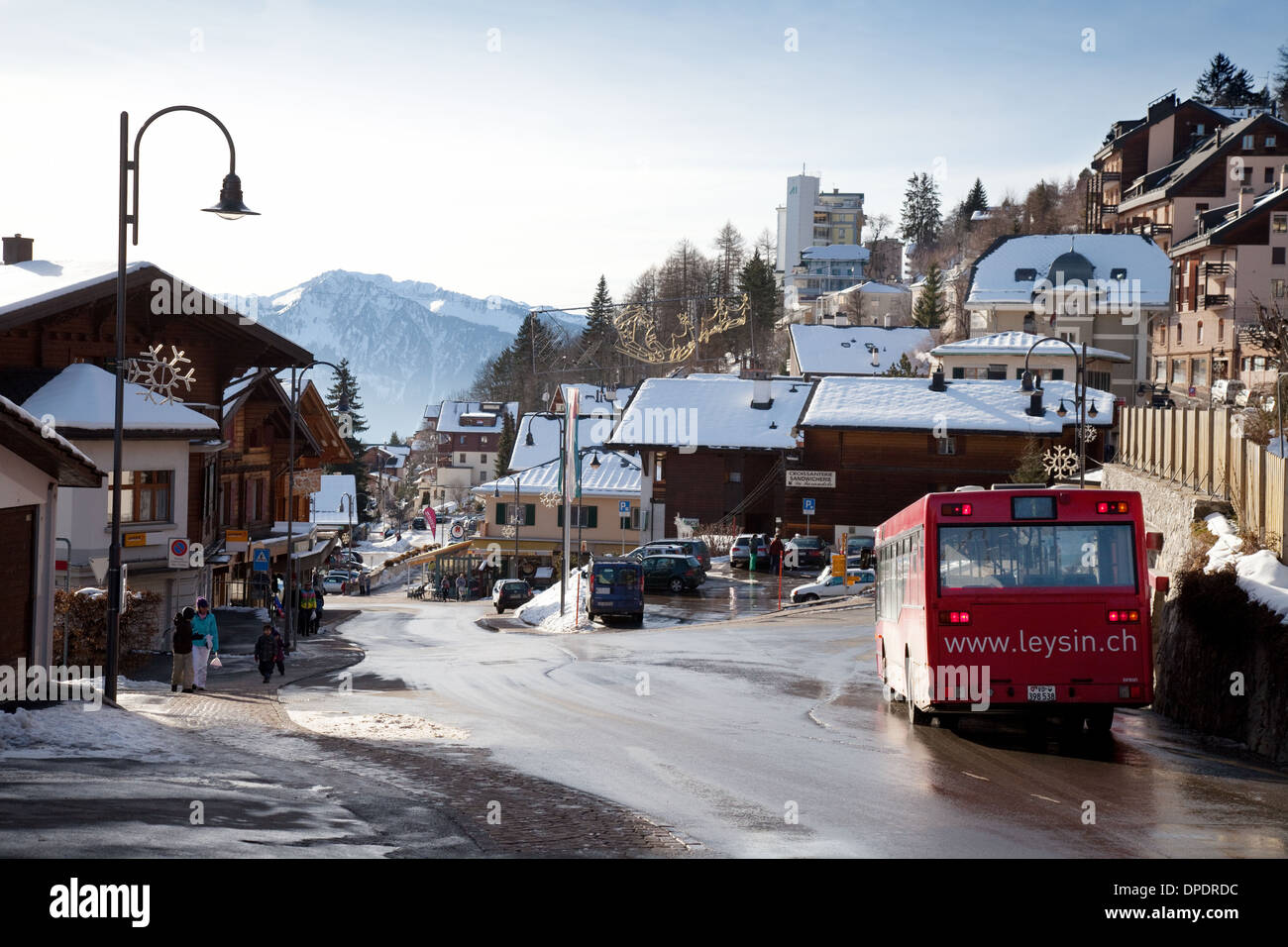 Street View von der Schweizer Dorf Leysin, Waadt, Schweiz-Europa Stockfoto