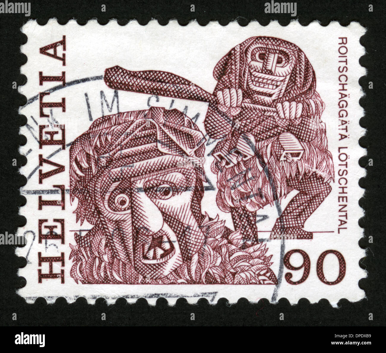 Schweiz, Helvetia, Briefmarke, post markieren, Stempel, Poststempel, Kunst Stockfoto