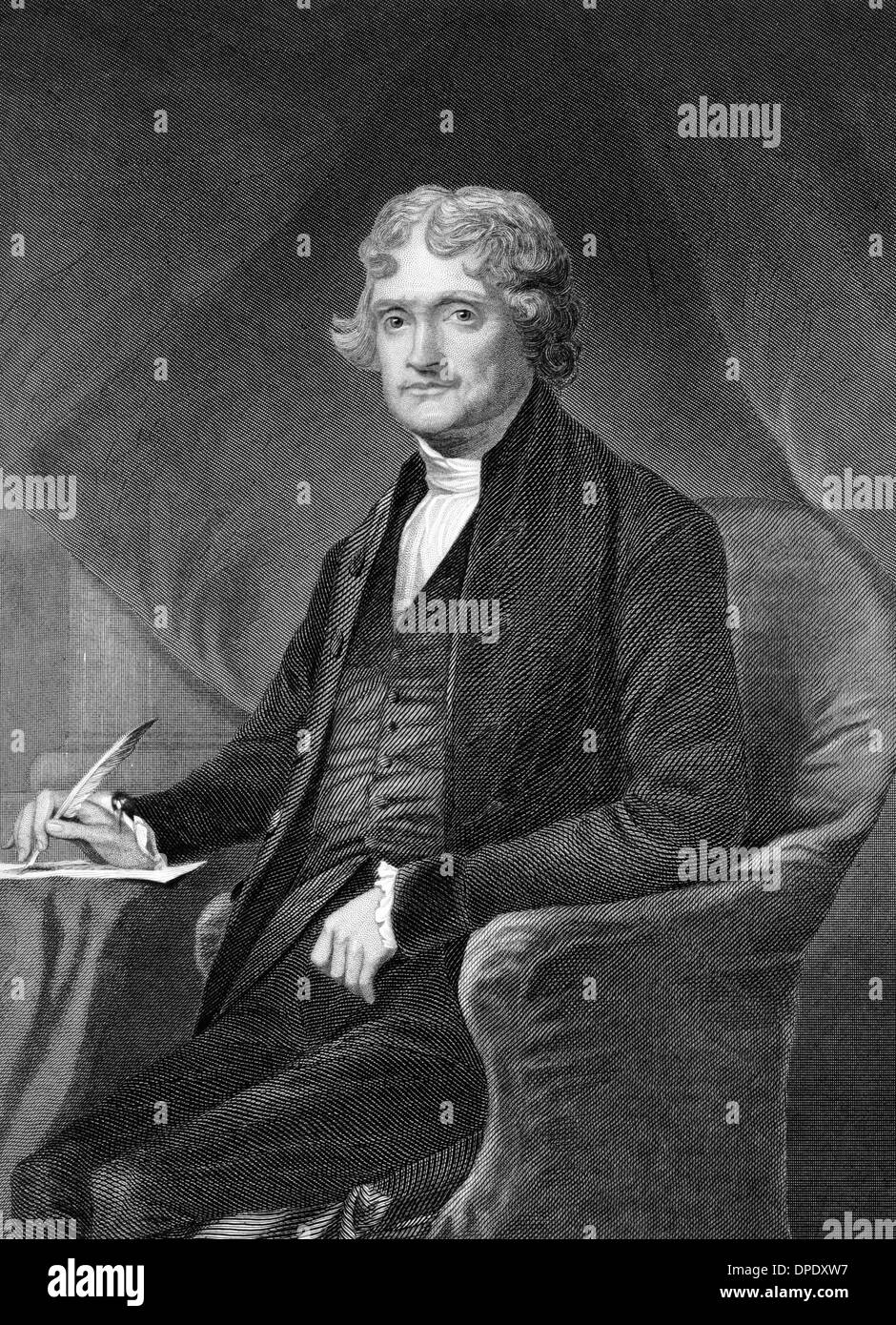 Thomas Jefferson (1743-1826) auf Kupferstich aus dem Jahr 1873. Stockfoto