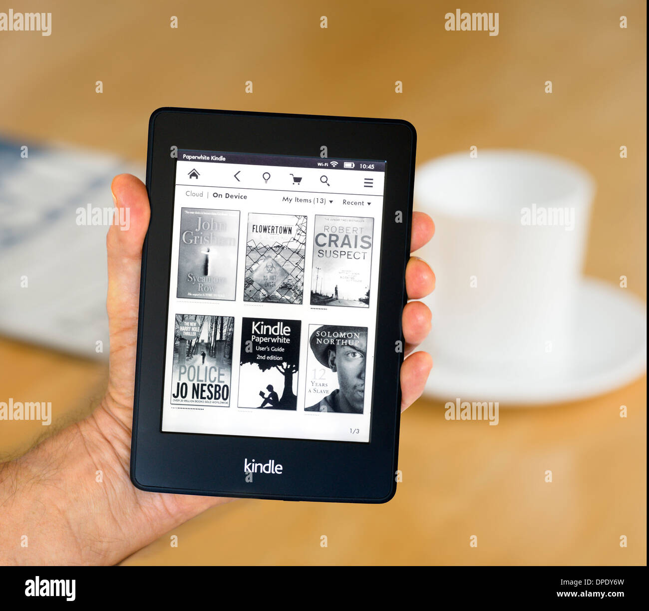 Startseite über die 2013/14 Amazon Kindle Paperwhite E-Reader Stockfoto