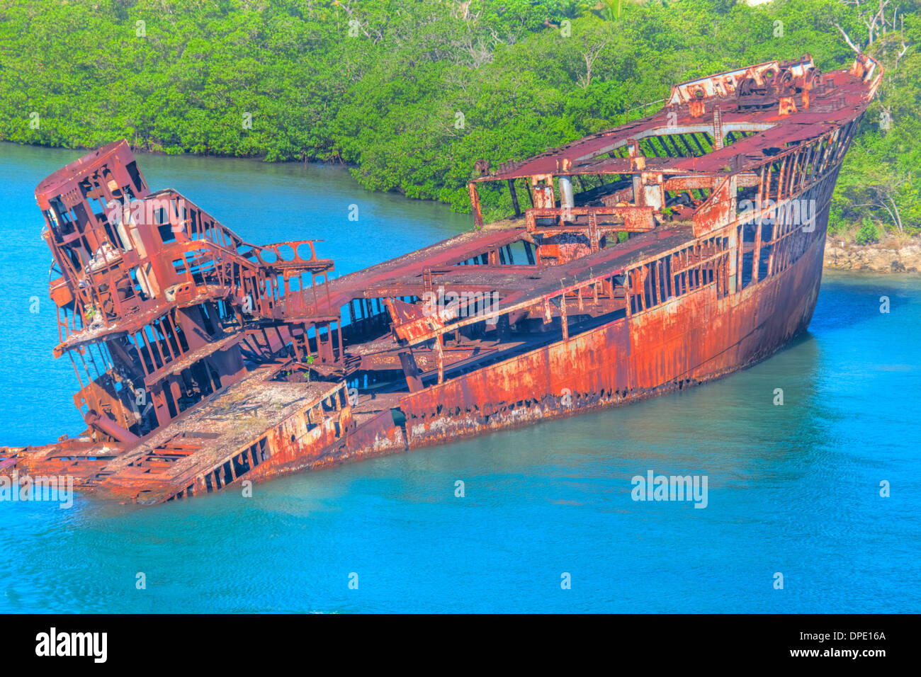 Schiffbruch am Ufer von Roatan, Honduras, Island, in der Nähe von Meso-amerikanischen Barrier Reef Stockfoto