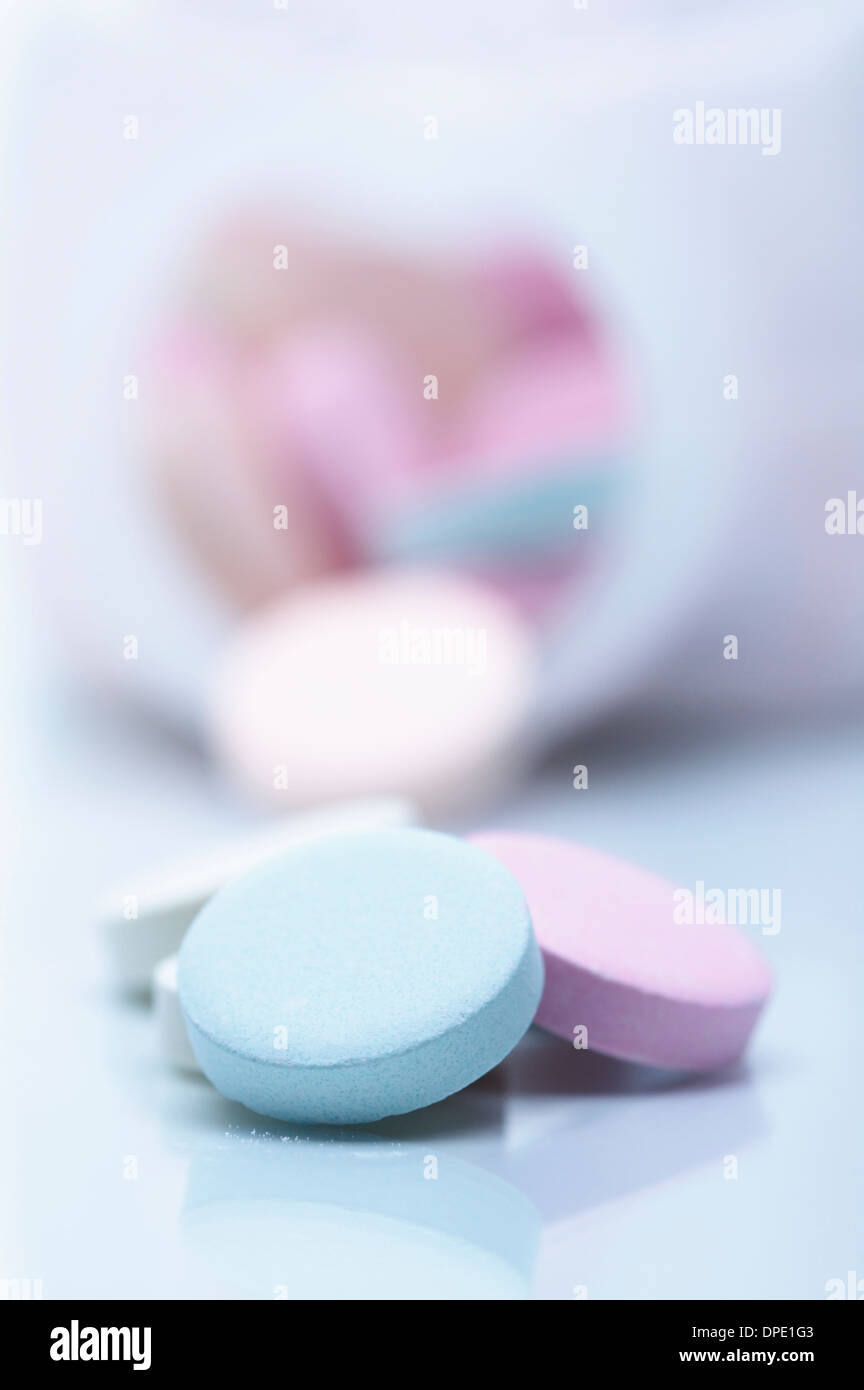 Nahaufnahme der Studioaufnahme von Antazida kauen Tabletten Stockfoto