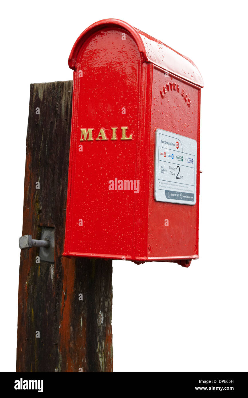 Ausschnitt des alten roten Briefkasten, Nordinsel, Neuseeland Stockfoto